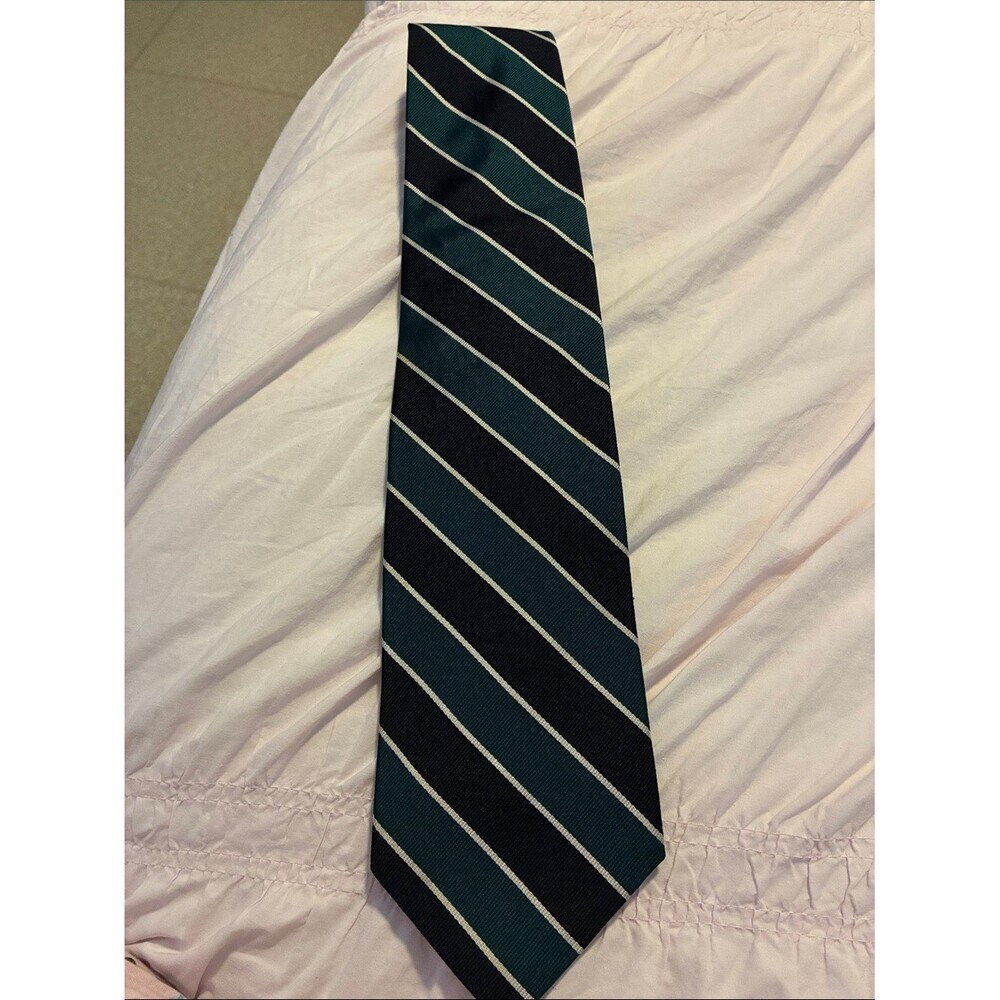 CROMWELL Teal and Black Diagonal Stripe Tie with White Pinstripes